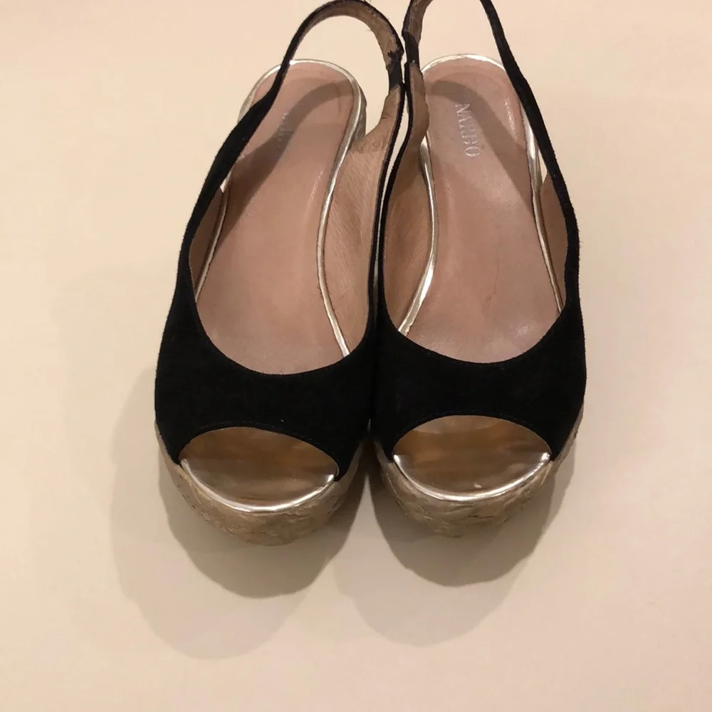Nardo Black suede sling back wedge